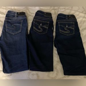 Silver Jeans Suki mid super skinny 2 dark blue denim and 1 medium blue denim.